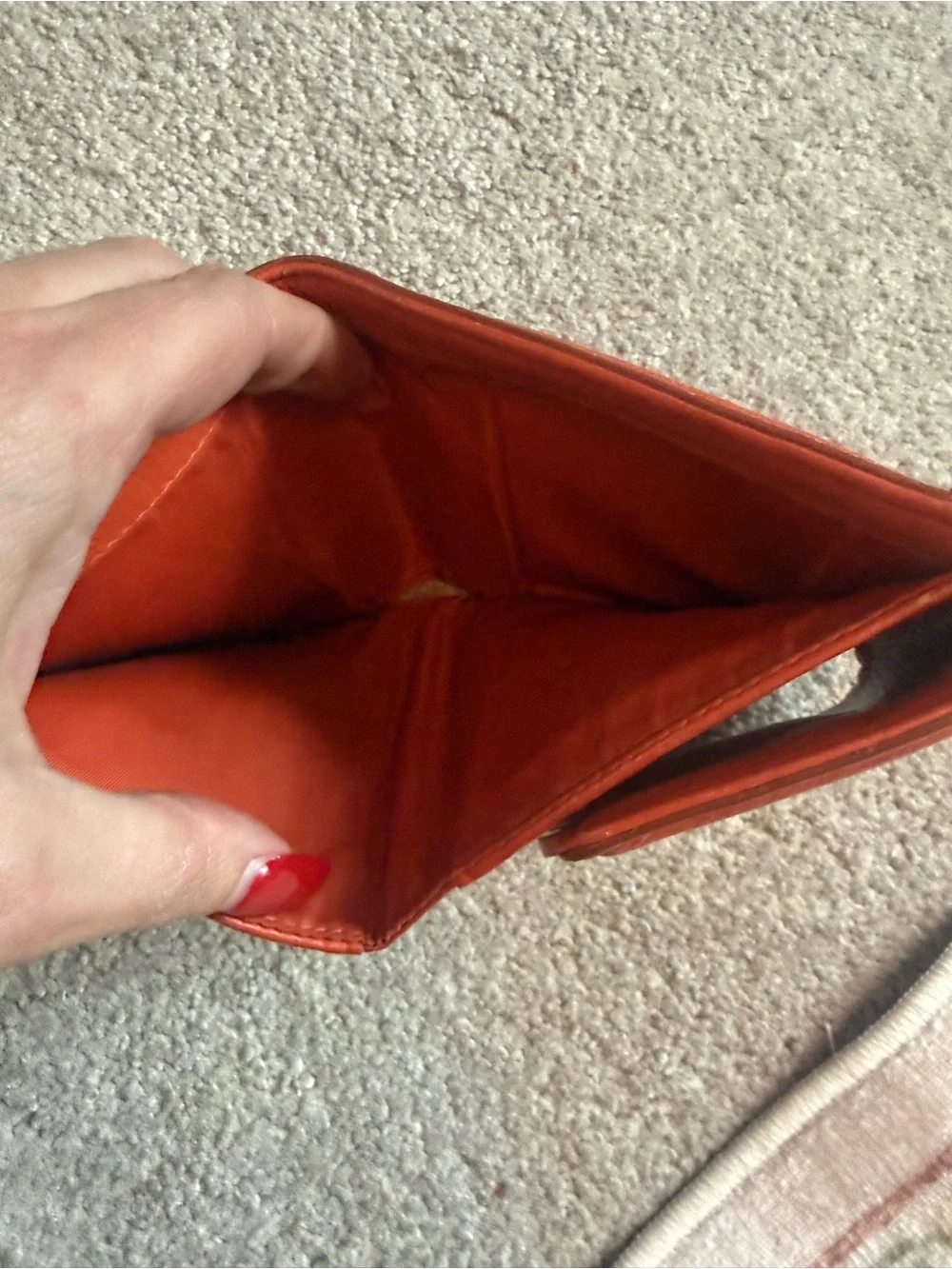 Tory Burch Bright Orange Pebbled Leather Trifold Wallet